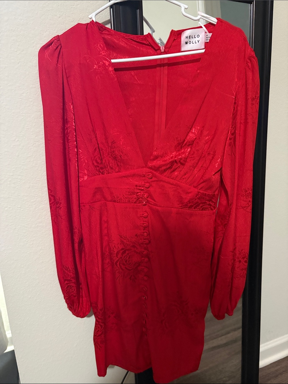 Hello Molly Vibrant Red Long-Sleeve V-Neck Mini Dress